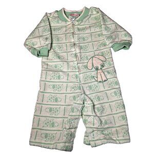 Vintage Healthtex Baby Romper 3 MOS Outfit Green Hound Dog Zip Up USA